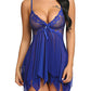 Women's Deep V Sexy Lace Mesh Irregular Hem Suspender Nightdress and Thong Set