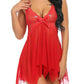 Women's Deep V Sexy Lace Mesh Irregular Hem Suspender Nightdress and Thong Set
