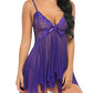 Women's Deep V Sexy Lace Mesh Irregular Hem Suspender Nightdress and Thong Set