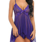 Women's Deep V Sexy Lace Mesh Irregular Hem Suspender Nightdress and Thong Set
