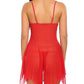 Women's Deep V Sexy Lace Mesh Irregular Hem Suspender Nightdress and Thong Set