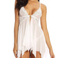 Sexy Deep V Lace Translucent Mesh Front Button Suspender Nightdress and Thong Set