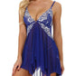 Sexy Deep V Lace Translucent Mesh Front Button Suspender Nightdress and Thong Set