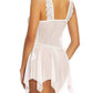Sexy Deep V Lace Translucent Mesh Front Button Suspender Nightdress and Thong Set