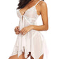 Sexy Deep V Lace Translucent Mesh Front Button Suspender Nightdress and Thong Set