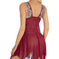 Sexy Deep V Lace Translucent Mesh Front Button Suspender Nightdress and Thong Set