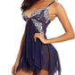 Sexy Deep V Lace Translucent Mesh Front Button Suspender Nightdress and Thong Set
