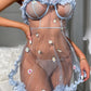 Sexy See-Through 3D Flower Lace Mesh Suspender Dress