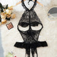 Women's Sexy Hollow Backless Transparent Floral Lace Open Crotch Design Bodysuit