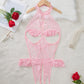 Women's Sexy Hollow Backless Transparent Floral Lace Open Crotch Design Bodysuit