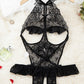 Women's Sexy Hollow Backless Transparent Floral Lace Open Crotch Design Bodysuit