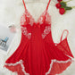 Sexy Deep V Contrast Lace Mesh Bow Decoration Suspender Nightdress (With Thong)