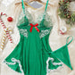 Sexy Deep V Contrast Lace Mesh Bow Decoration Suspender Nightdress (With Thong)
