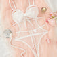 Sexy Floral Lace Bow Tie Open Crotch Hollow Polka Dot Mesh One-Piece Pajamas
