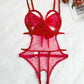 Sexy Floral Lace Bow Tie Open Crotch Hollow Polka Dot Mesh One-Piece Pajamas