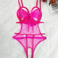 Sexy Floral Lace Bow Tie Open Crotch Hollow Polka Dot Mesh One-Piece Pajamas