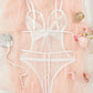 Sexy Floral Lace Bow Tie Open Crotch Hollow Polka Dot Mesh One-Piece Pajamas