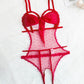 Sexy Floral Lace Bow Tie Open Crotch Hollow Polka Dot Mesh One-Piece Pajamas