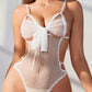 Sexy Floral Lace Bow Tie Open Crotch Hollow Polka Dot Mesh One-Piece Pajamas