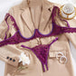 Women's Lace Sexy Underwire Spaghetti Straps Adjustable Bra and Open Crotch Design Thong Set