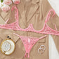 Women's Lace Sexy Underwire Spaghetti Straps Adjustable Bra and Open Crotch Design Thong Set