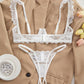 Women's Lace Sexy Underwire Spaghetti Straps Adjustable Bra and Open Crotch Design Thong Set