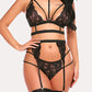 Sexy Lace Mesh Colorblock Suspender Bra and Garter Panty Set with Removable Choker