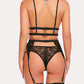 Sexy Lace Mesh Colorblock Suspender Bra and Garter Panty Set with Removable Choker