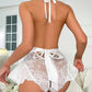 Women's Sexy Flower Lace Open Crotch Design Suspender Tight Backless Nightgown