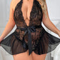 Women's Sexy Flower Lace Open Crotch Design Suspender Tight Backless Nightgown