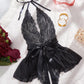 Women's Sexy Flower Lace Open Crotch Design Suspender Tight Backless Nightgown