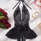 Women's Sexy Flower Lace Open Crotch Design Suspender Tight Backless Nightgown