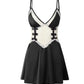 Women's V-Neck Lace Colorblock Ice Silk Bow Design Suspender Nightdress