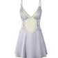 Women's V-Neck Lace Colorblock Ice Silk Bow Design Suspender Nightdress