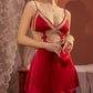 Women's V-Neck Lace Colorblock Ice Silk Bow Design Suspender Nightdress