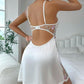 Women's Floral Eyelet Embroidery Lace Edge Satin V-Neck Suspender Nightdress