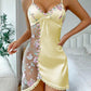 Women's Floral Eyelet Embroidery Lace Edge Satin V-Neck Suspender Nightdress