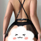 Sexy Deep V See-through Lace Mesh Backless Bodysuit and Fishnet Stockings Set