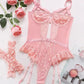 Sexy Lace Mesh Backless Ruffled Decoration Hollow Ring Buckle One-Piece Pajamas