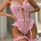 Sexy Lace Mesh Backless Ruffled Decoration Hollow Ring Buckle One-Piece Pajamas