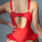 Sexy Lace Mesh Backless Ruffled Decoration Hollow Ring Buckle One-Piece Pajamas