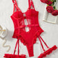 Sexy Lace Mesh Backless Ruffled Decoration Hollow Ring Buckle One-Piece Pajamas