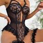 Sexy Lace Mesh Backless Ruffled Decoration Hollow Ring Buckle One-Piece Pajamas