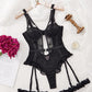 Sexy Lace Mesh Backless Ruffled Decoration Hollow Ring Buckle One-Piece Pajamas
