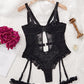 Sexy Lace Mesh Backless Ruffled Decoration Hollow Ring Buckle One-Piece Pajamas