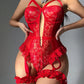 Sexy Lace Mesh Backless Ruffled Decoration Hollow Ring Buckle One-Piece Pajamas