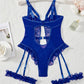 Sexy Lace Mesh Backless Ruffled Decoration Hollow Ring Buckle One-Piece Pajamas