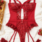 Sexy Lace Mesh Backless Ruffled Decoration Hollow Ring Buckle One-Piece Pajamas