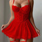 Sexy Lace Tie-Up Design See-Through Low-Cut Suspender Nightdress