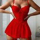 Sexy Lace Tie-Up Design See-Through Low-Cut Suspender Nightdress